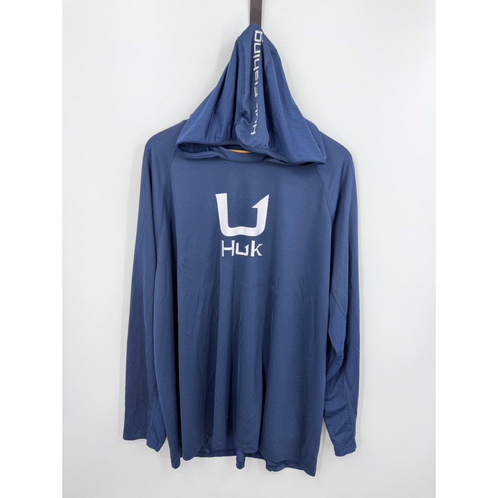 Huk icon performance Hoodie Fishing Shirt Men XXXL Blue Long Sleeve H1200574-413